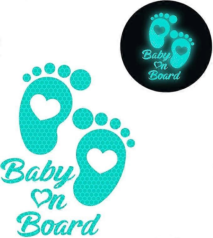 2pcs High Intensity Reflective Baby on Board Stickers for Car Night Safety Driving (Mint Green)