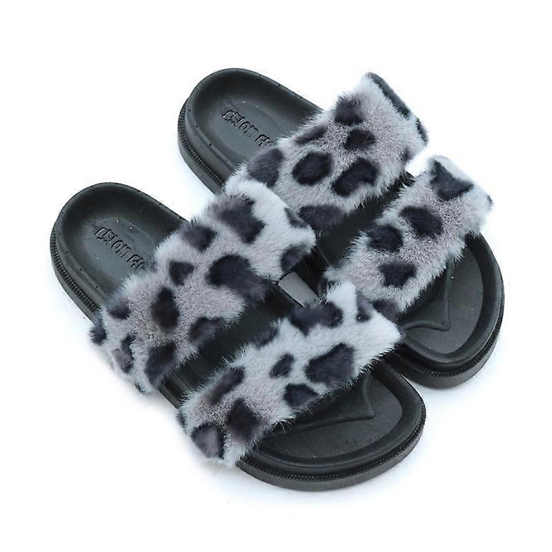 EVAGO Womens Fuzzy House Tofflor med Fotbädd Öppen Tå Mysig Faux Fox Fur Slides Sandaler Inomhus Utomhus