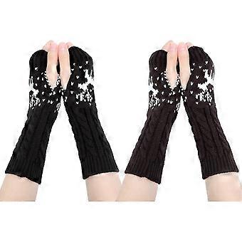 Winter Fingerless Gloves - Women Arm Warmer Gloves Knit Crochet Wrist Gloves Thumb Hole Gloves Half Knitted Warm Weave GlovesBlack+Khaki