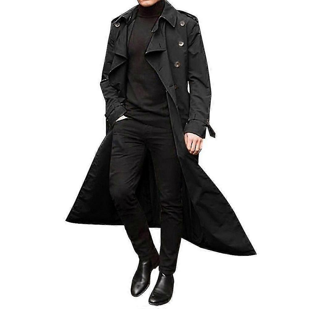 Erkekler Trençkot Çift göğüslü Yaka Windbreaker Erkek Uzun Ceket Dış Giyim