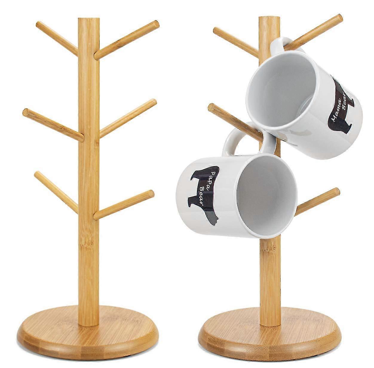 2-pack muggställ med 6 krokar av bambu