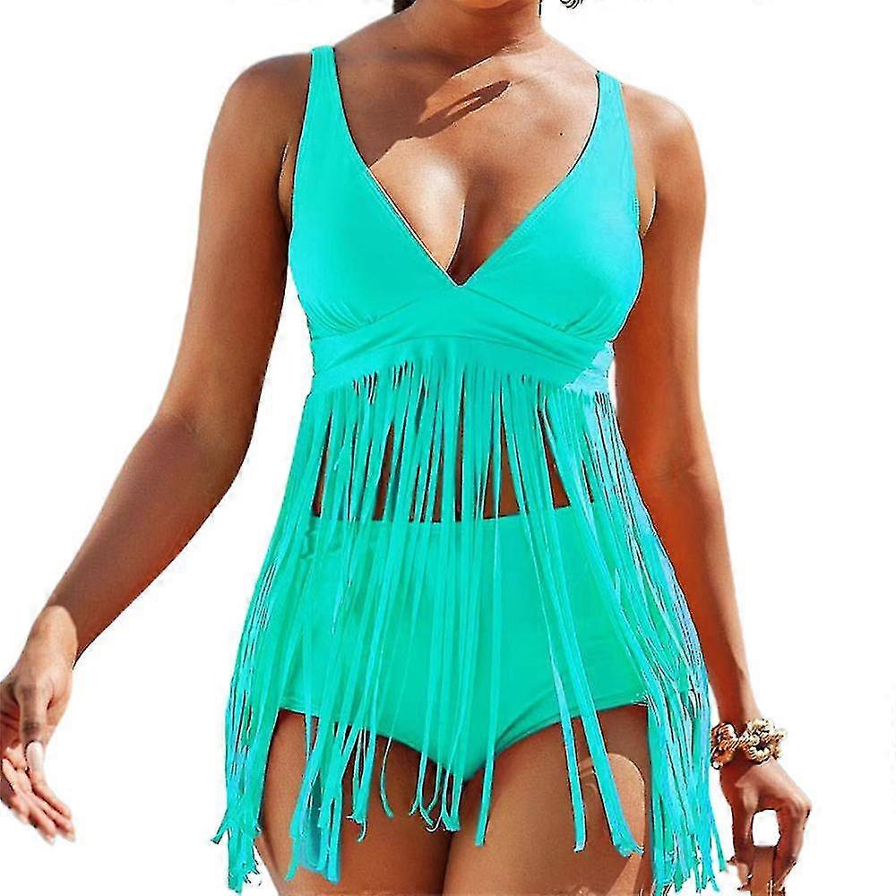 Kvinnor Vadderad Fringe Tankini Badkläder Tank Top Boyshorts Bikini Set Baddräkt Beach Baddräkt