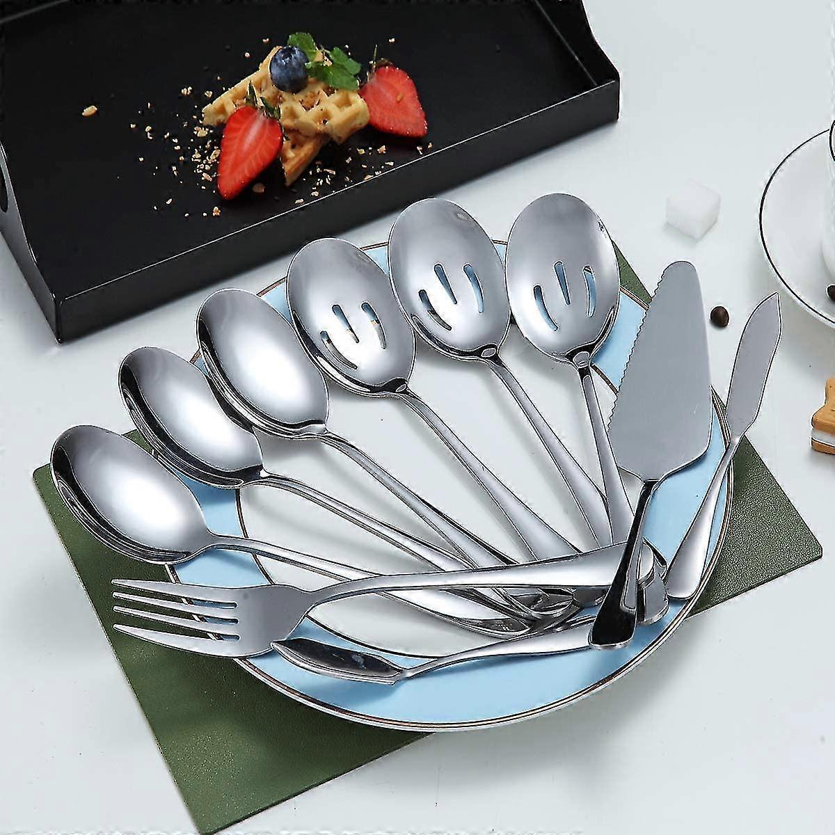 Serving Spoons 10 Pcs Set (spoons, Slotted Spoons, Fork, Cake Server