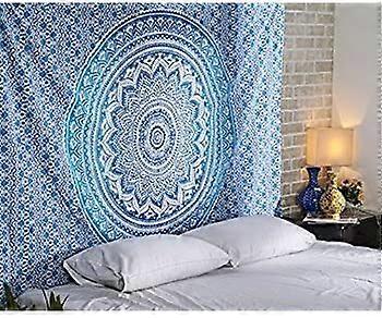 Gallery Bohemian Hippie Tapestry Hanging Pattern Indian Psychedelic Mandala Green 234 x 180 cm (Blue)