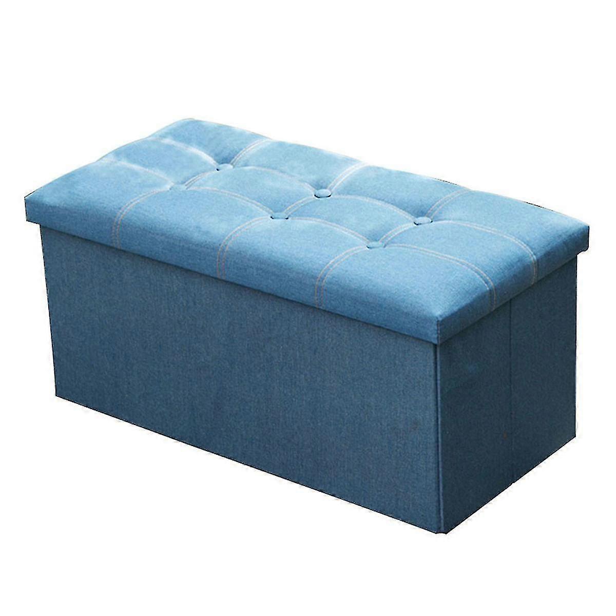 Denim Fabric Storage Foot Rest Stool
