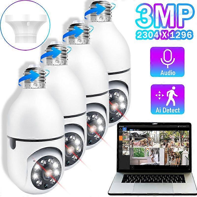 1/2/4PCS Cameras Wifi 3MP Indoor Wireless IP E27 Bulb Monitor Home Surveillance Video Security Protection Night Vision TrackingSecurity Monitors & Rec
