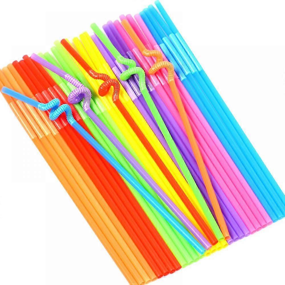100/300/500 Pcs Colorful Plastic Long Disposable Drinking Straws