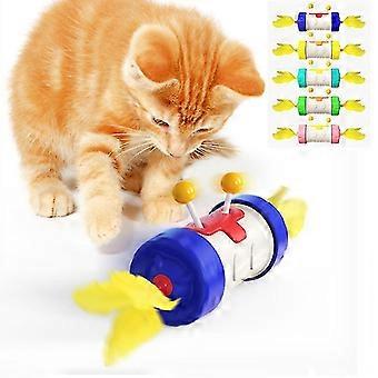 Pet Cat Toy Rolling Wheel Funny Cat Tumbler Cat Pet Feather Toy Stick Cat Toyblue