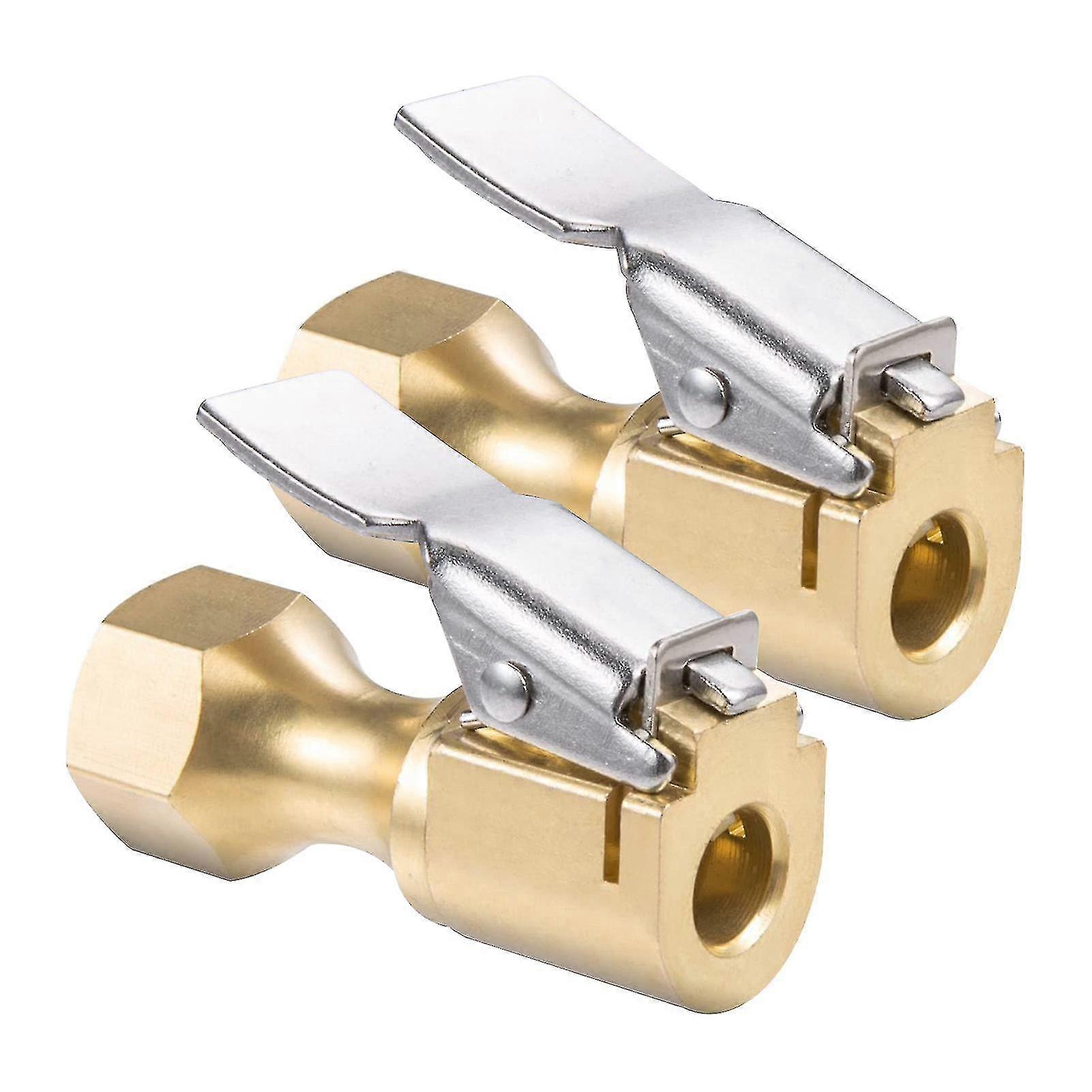 2pcs Brass Heavy Duty Auto Straight Inflator Pump Air Chuck For Tires Lock On