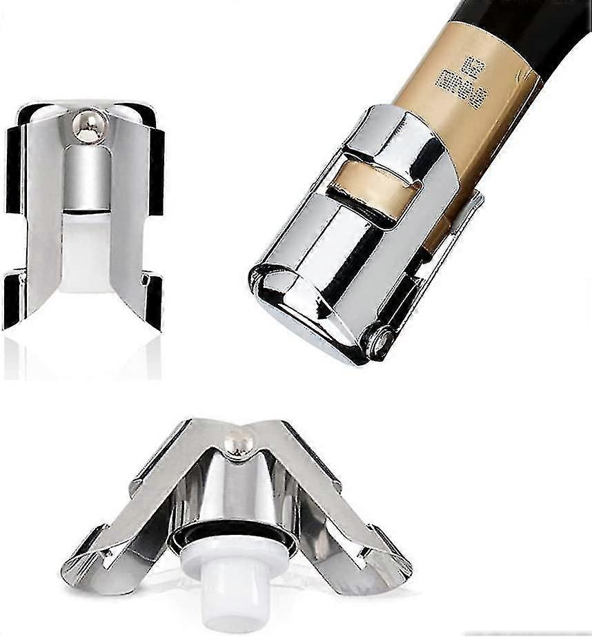 3 Pack Reusable Champagne Stoppers, Stainless Steel Wine Sparkling Bottle Cork Set With Built-in Sealing Plug(silver)