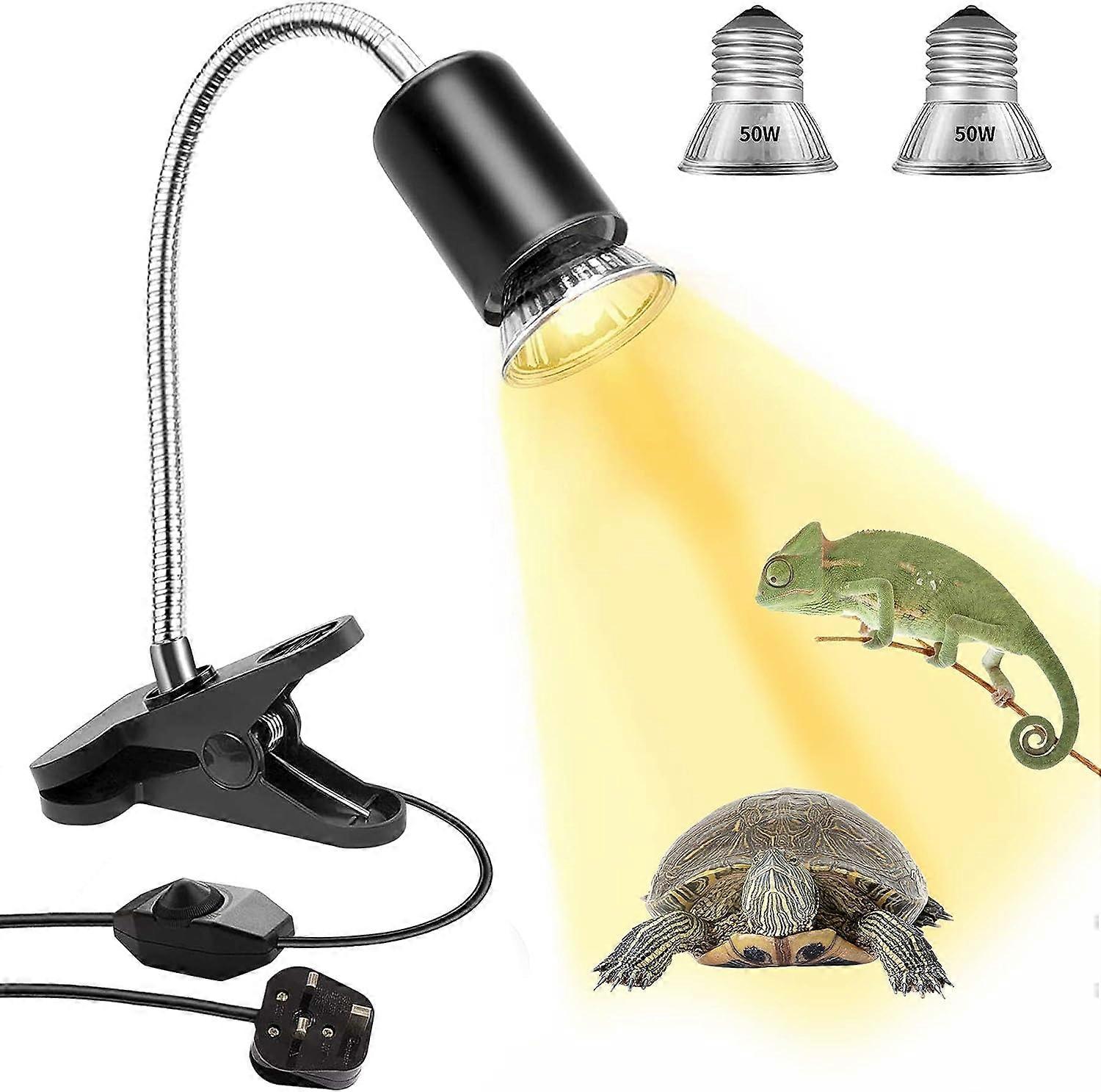Turtle heat lamp (50W+50W, European plug), E27 UVA/UVB reptile lamp with stand, heat spotlight reptile lamp aquarium heating lamp for reptiles amphibi