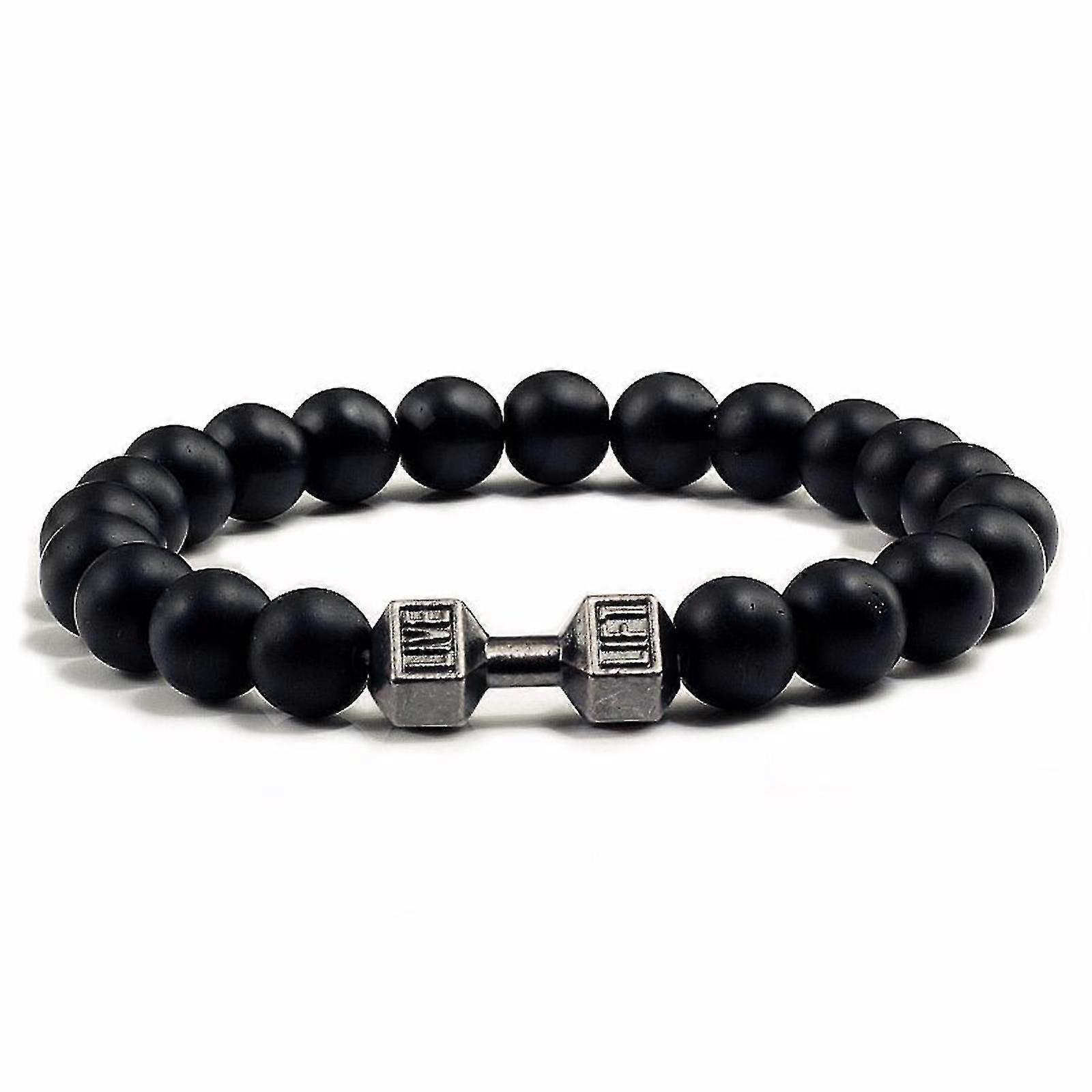 الطبيعية السوداء البركانية الحمم حجر الدمبل سوار الأسود ماتي الخرز أساور للنساء الرجال اللياقة البدنية الحديد مجوهرات Pulseras Tw