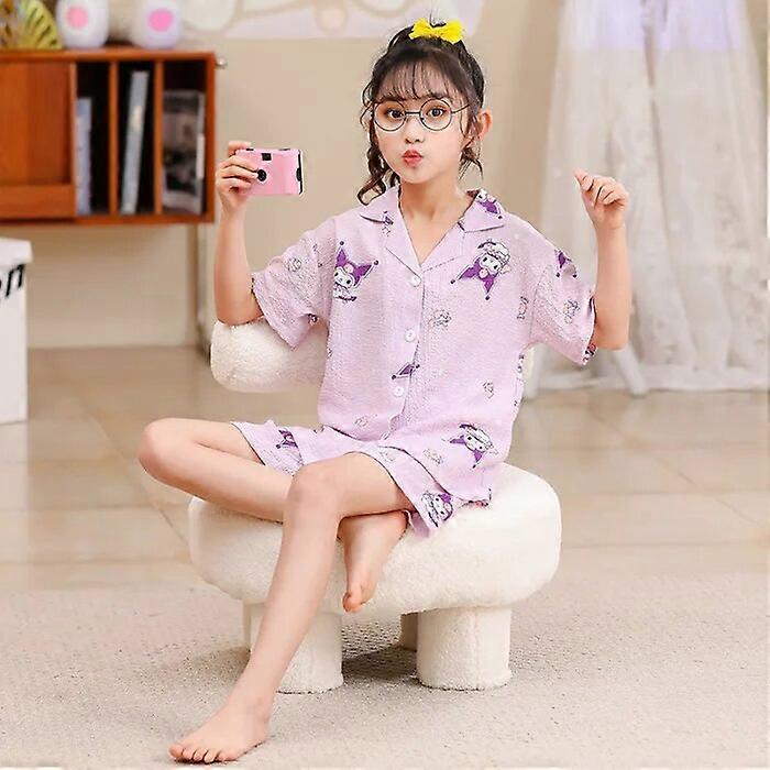 Sanrio أنيمي Kuromi Pochacco Cinnamoroll أطفال ملابس نوم لطيف كرتون الأولاد الفتيات الصيف أكمام قصيرة أطقم بيجامة هدية ملابس منزلية