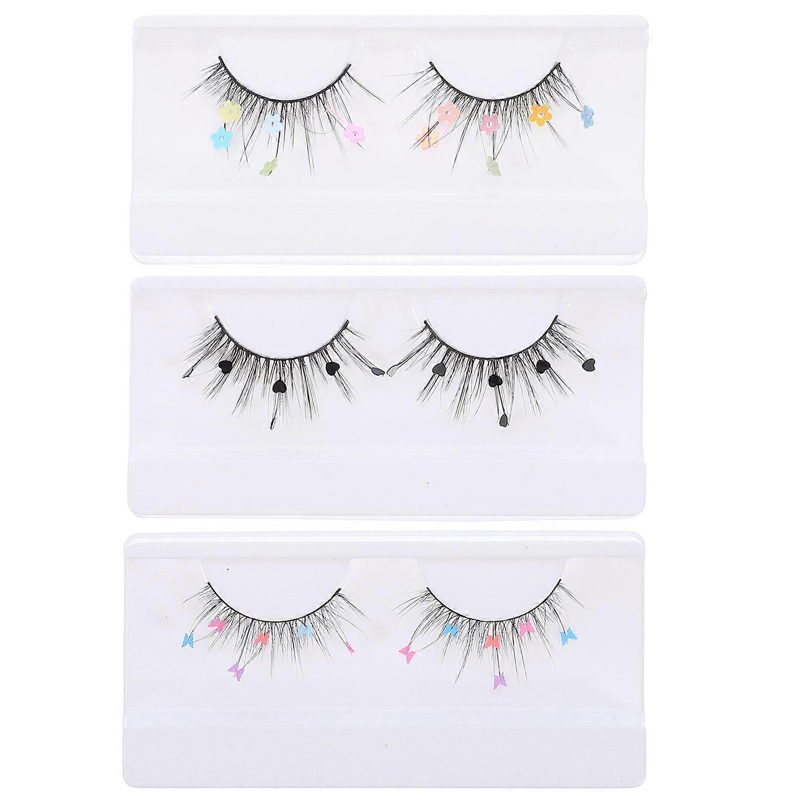 3 Pairs of False Eyelashes Sequin Lashes Fluffy Eyelashes Decorative Eyelashes