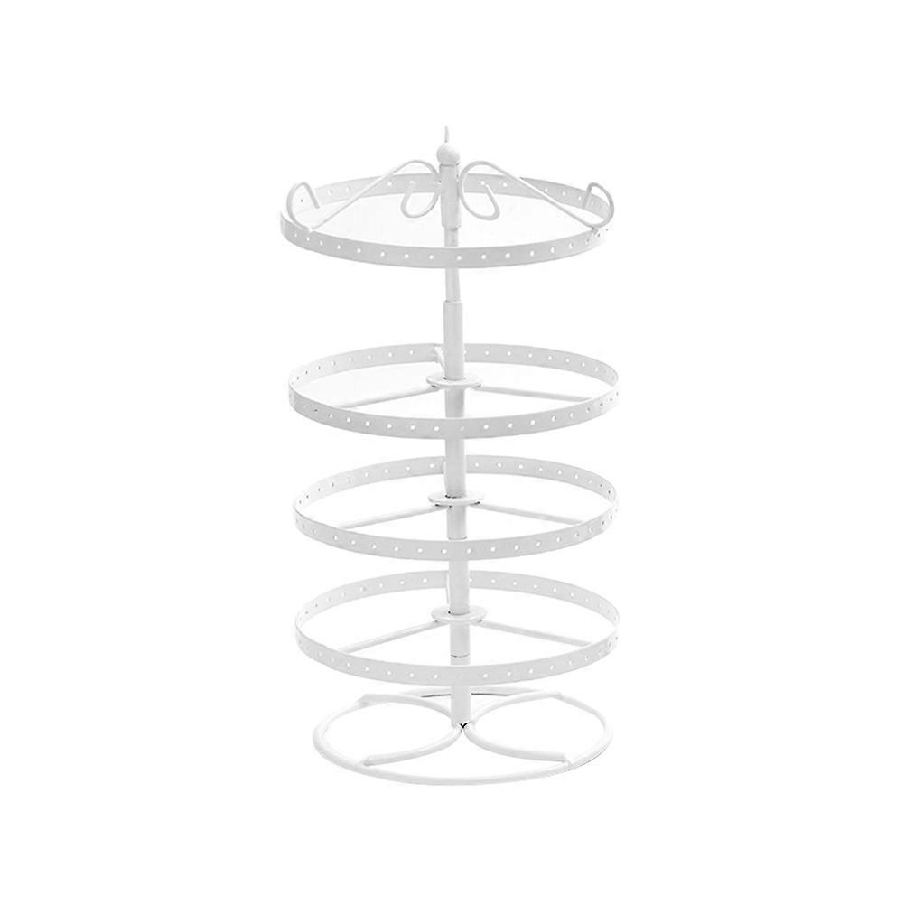 1pc 4 Layer Iron Art Earrings Storage Rack Rotating Jewelry Rack Simple Durable Ear Rings Display Stand With 168 Holes White
