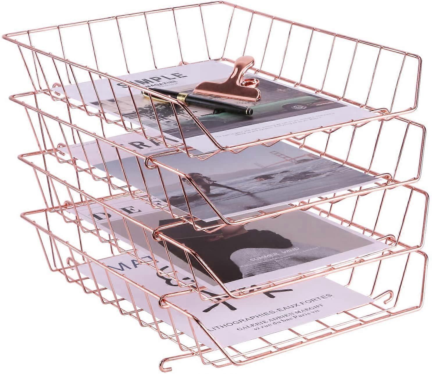 Stackable Mailbox, 4 Tier Desk File Organizer for Mails, Magazines, Documents and Accessories, Wire