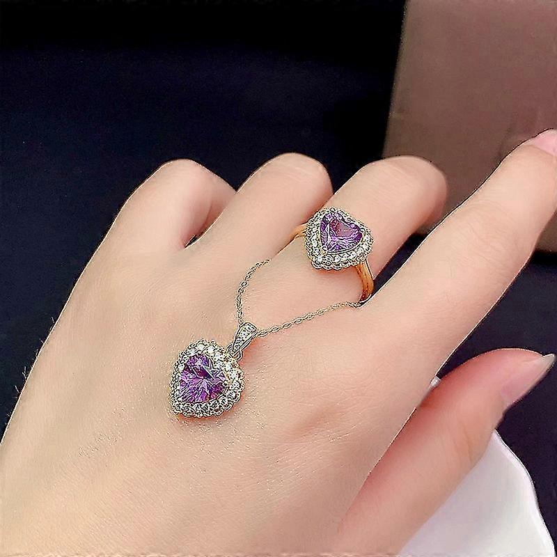 ガールフレンドの恋人へのギフト925スターリングシルバーFurongshiリングペンダントセット高品質ピンククリスタルアメジストラベンダーセットカラージェム