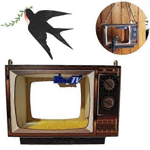吊り下げ式バードフィーダー。古いテレビの形の鳥の餌箱セット