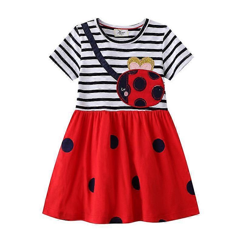 Nyankomne jenter Prinsessekjoler Bomull Stripe Barnas bursdagsgave Småbarnskostyme Sommer Marihønemønster Frocks