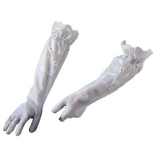 1 Pair Winter Dishwashing Gloves Flower Print Long Elastic Flouncing Cuff Fleece Lined Thick Non-slip Housework Cleaning Latex Gloves Mom Wife Gift