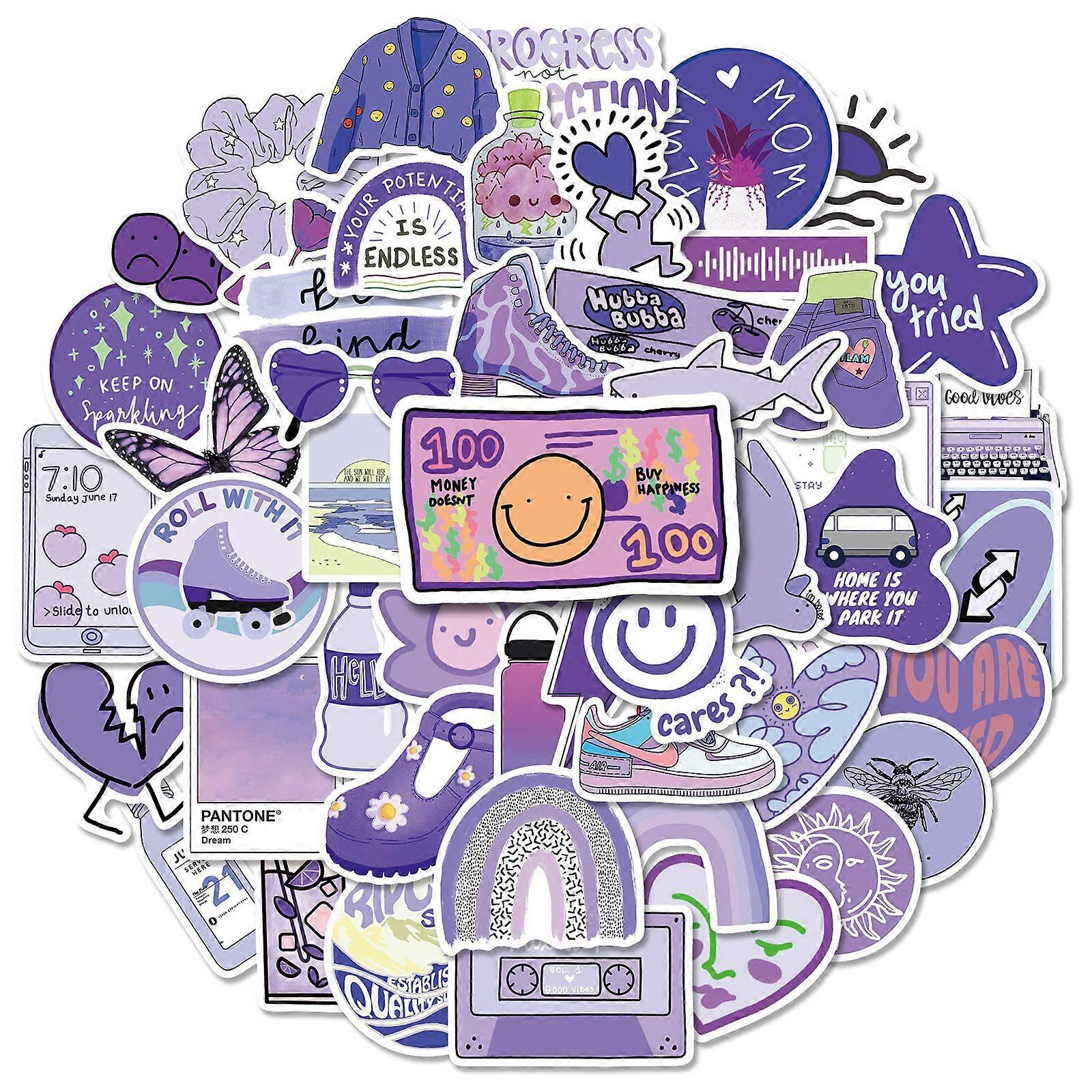 Purple World Stickers, Set of 50, Waterproof and UV Resistant, Perfect for All Your Gadgets