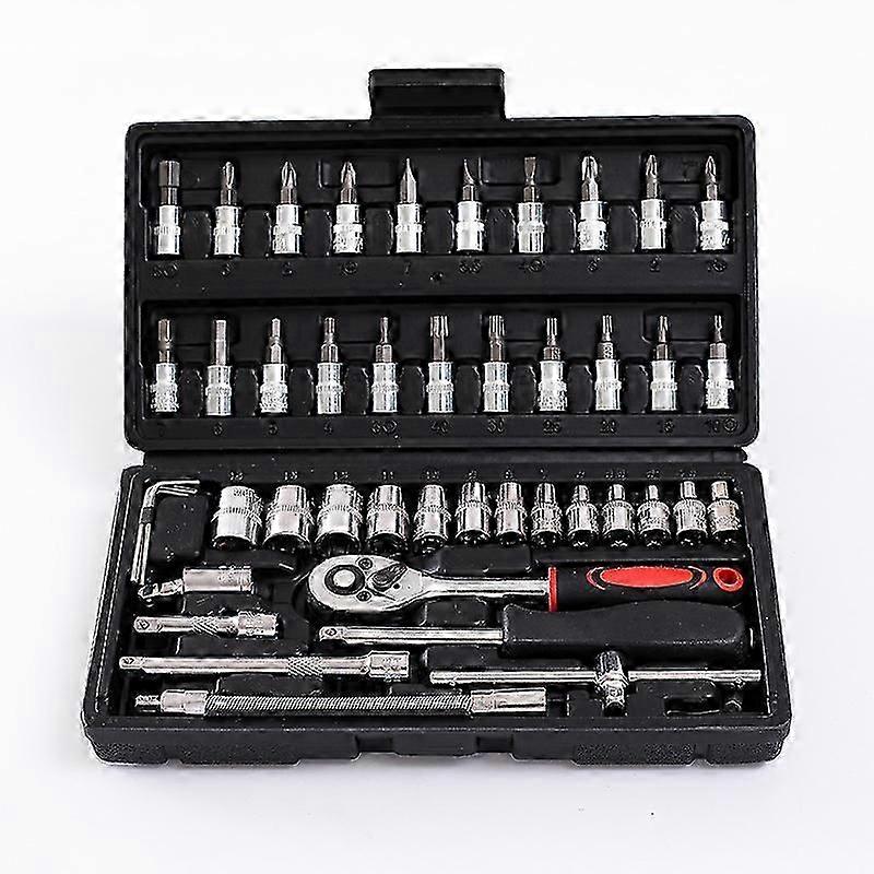 Socket set F6  CHROMEmat, 46 piecesblack