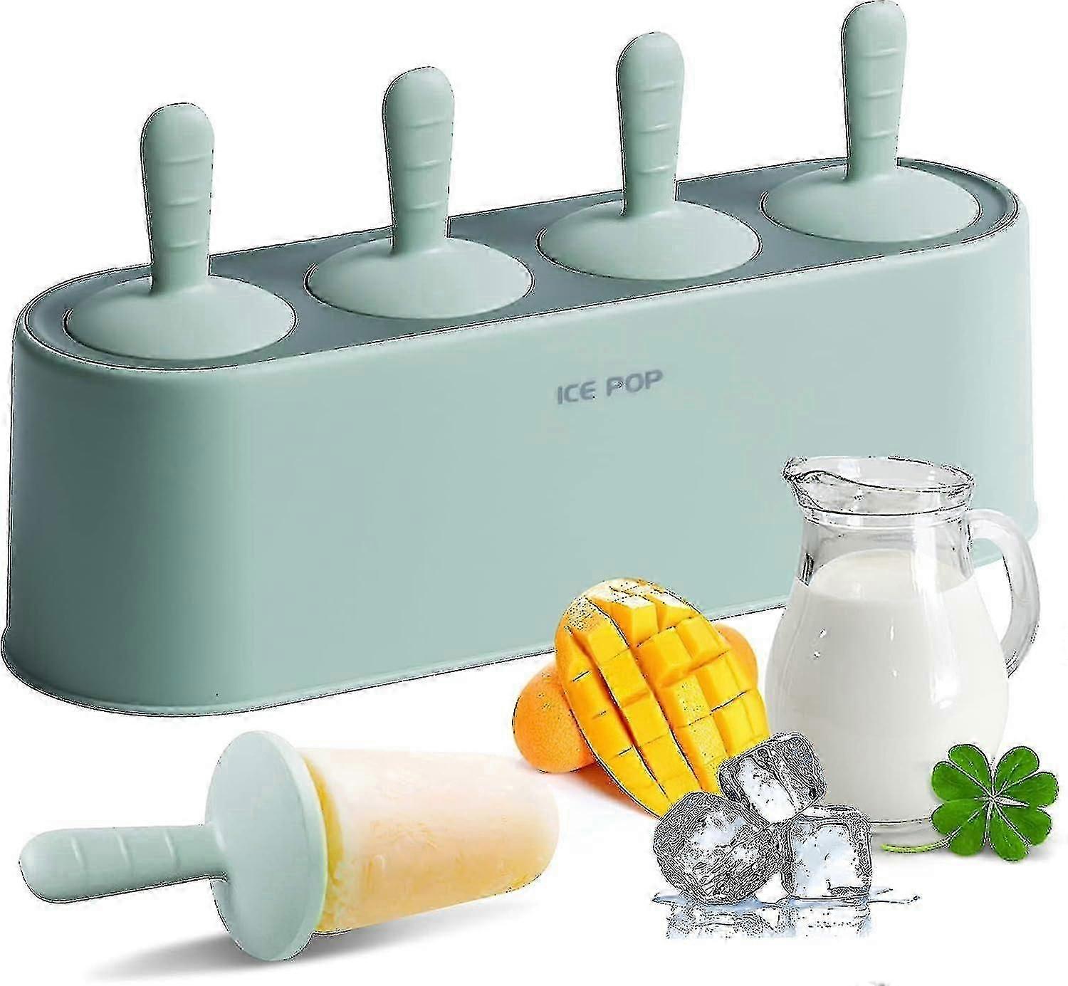 Popsicle Καλούπι Σετ 4 Κομμάτια Σπιτικό Σιλικόνη Popsicle Maker Εύκολη Απελευθέρωση Παγωτό Καλούπια Επαναχρησιμοποιήσιμα Diy Pop Καλούπια (πράσινο)