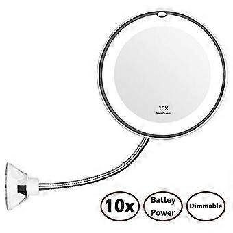 Flexible Gooseneck 10x Magnifying Led Lighted Makeup Mirror, Bathroom Magnification Vanity Mirror Wi