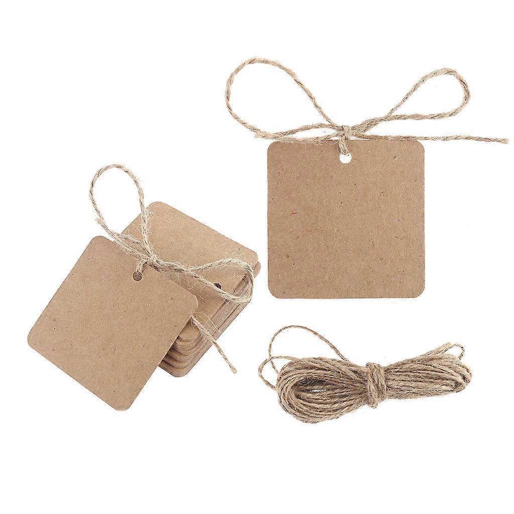 100pcs Blank Square Kraft Paper Gift Hang Tags Wedding Label Price Card Craft with 10m Natural Jute Twine  Khaki