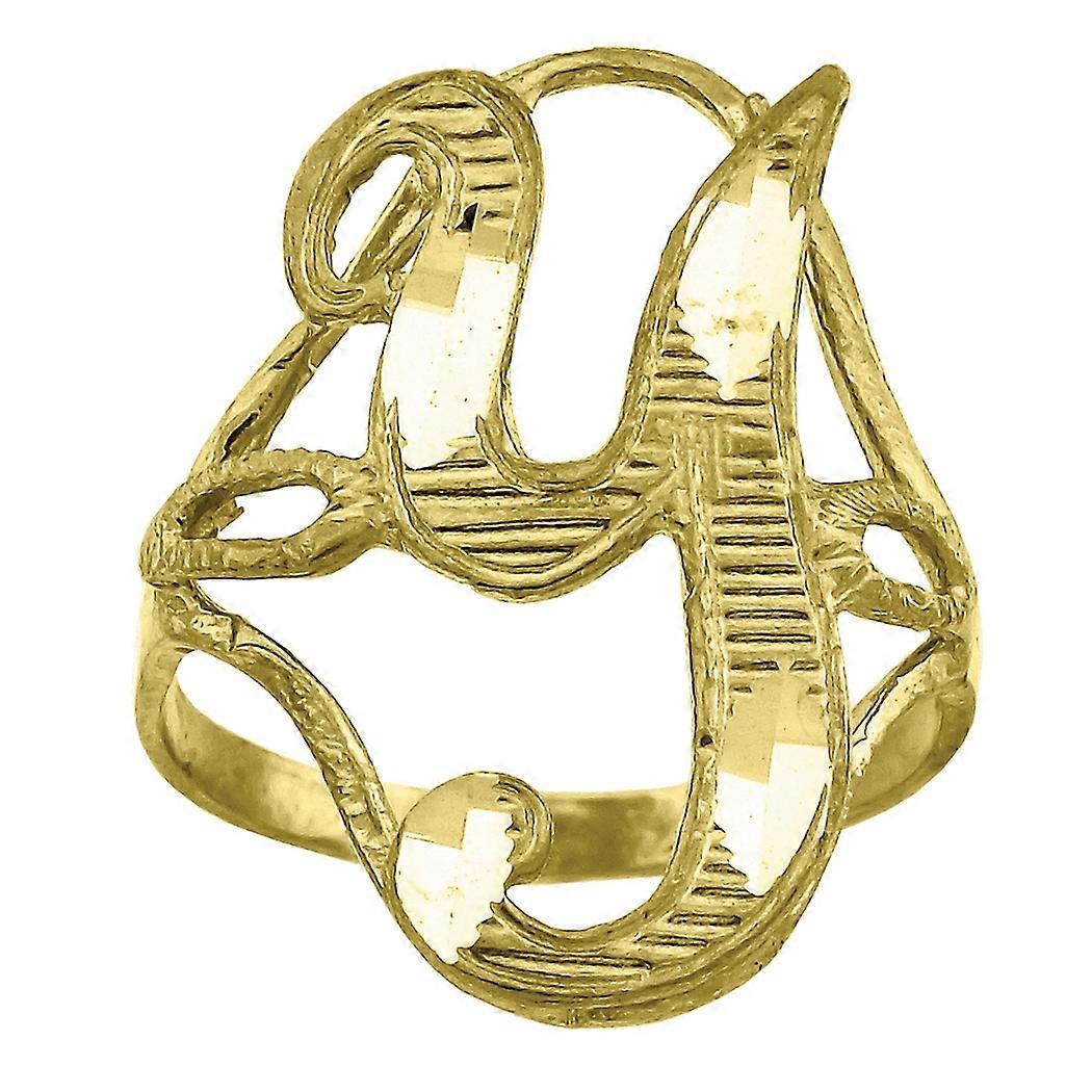 Bague pour femme en or jaune 10 carats avec initiale Y et monogramme personnalisé, 20,5 x 2 mm de large, taille 8