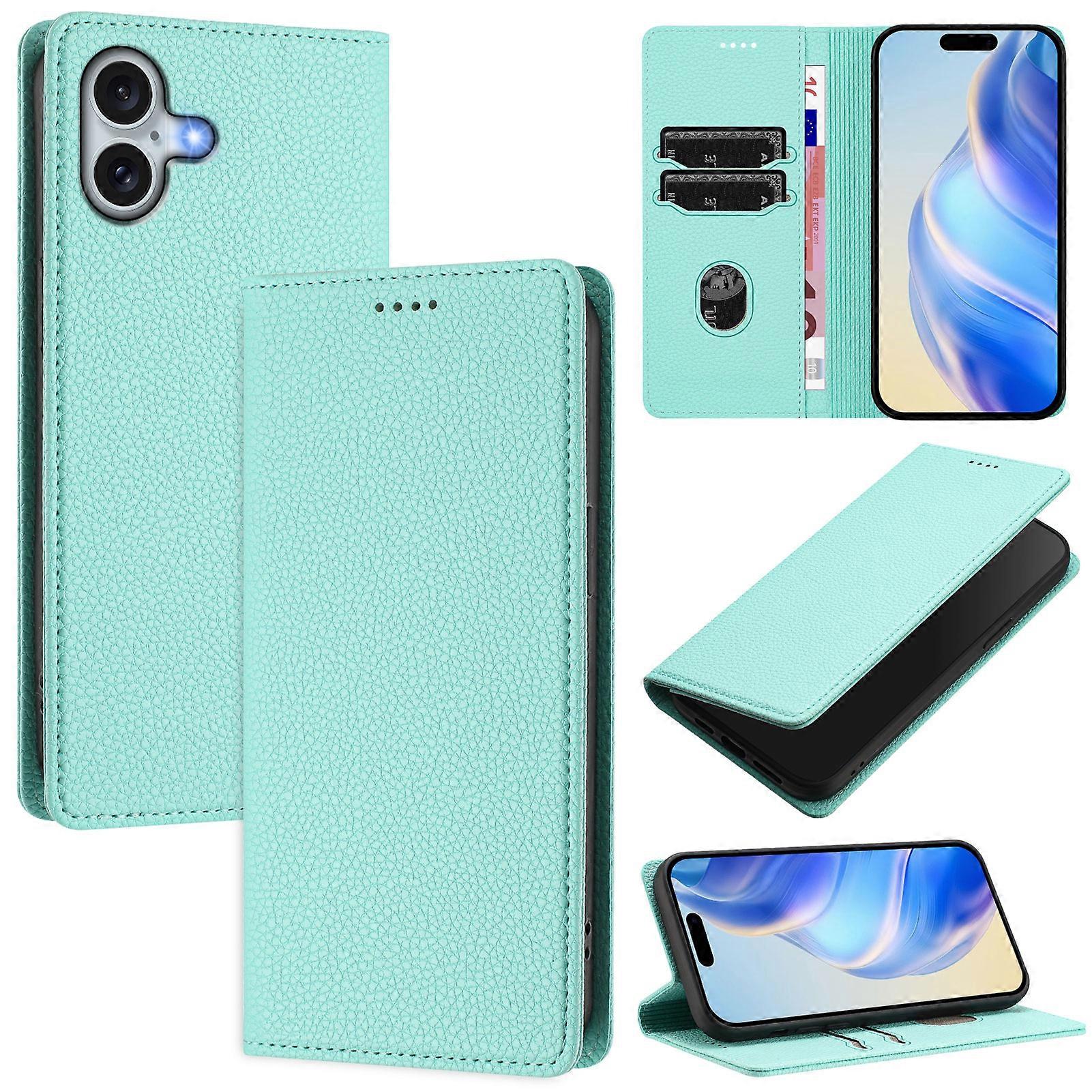 Compatible For iPhone 16 Plus Wallet Case RFID Litchi Texture Leather Mobile Cover