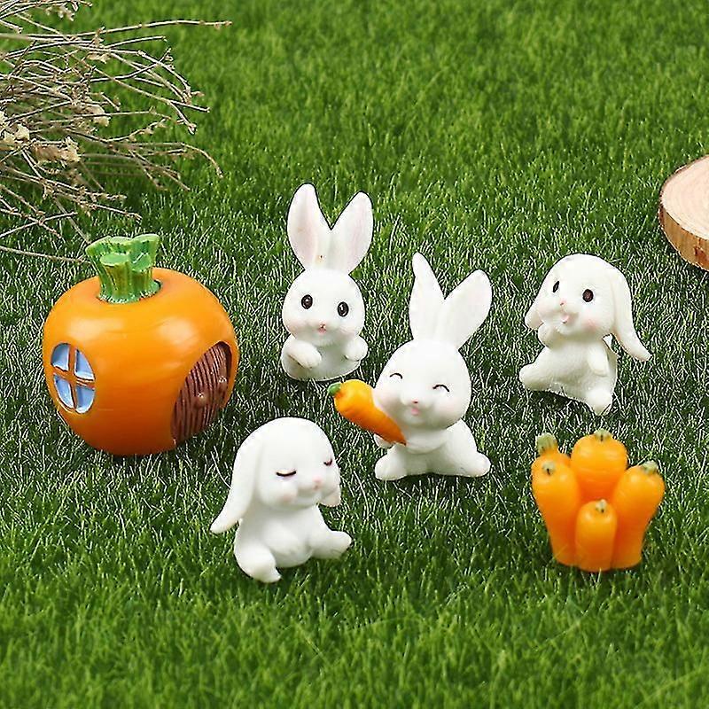 6pcs Easter Rabbit Carrot Miniature Garden Decor Mini Bunny Easter Cake Decor