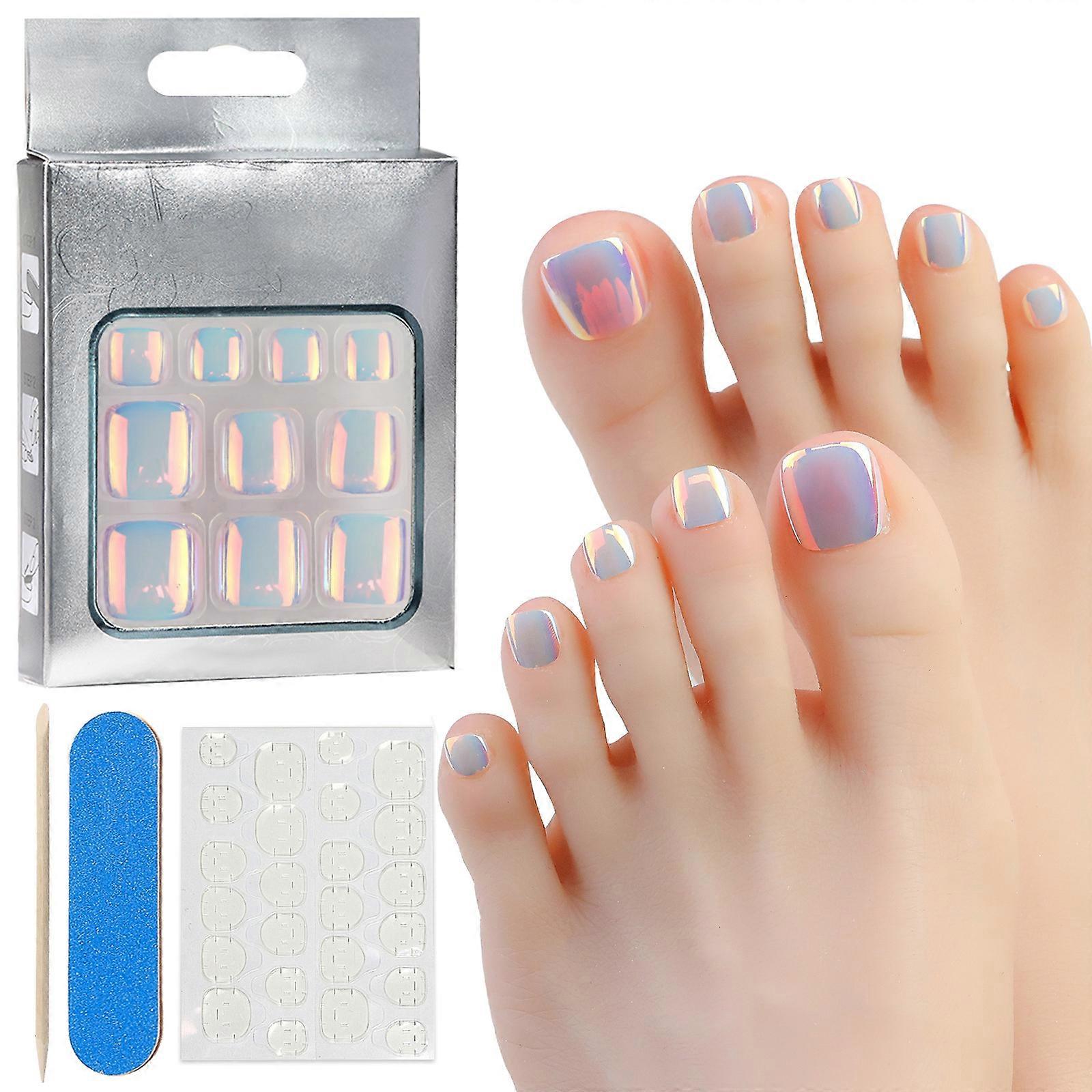 Square False Toenails Acrylic Stick On Toenails Full Cover Toenails Tips Press On Toenails Cats Eyes False Toenails  style7
