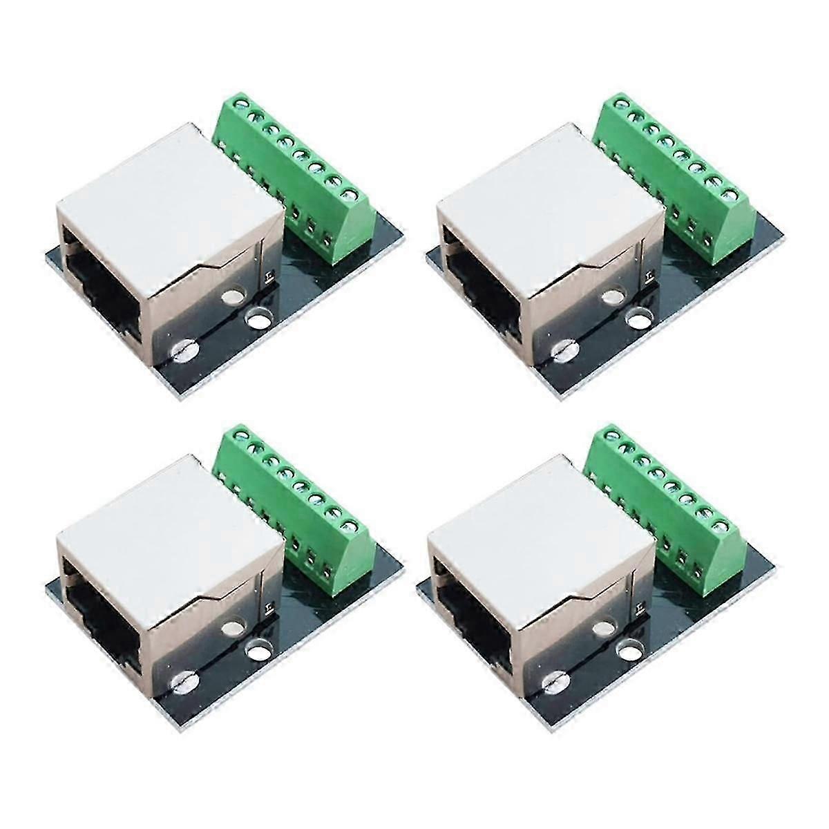 4PCS RJ45 Ethernet Female Socket Connector Breakout Board, 2.54mm Connector Board Afgeschermde Netwerk Adapter Terminal