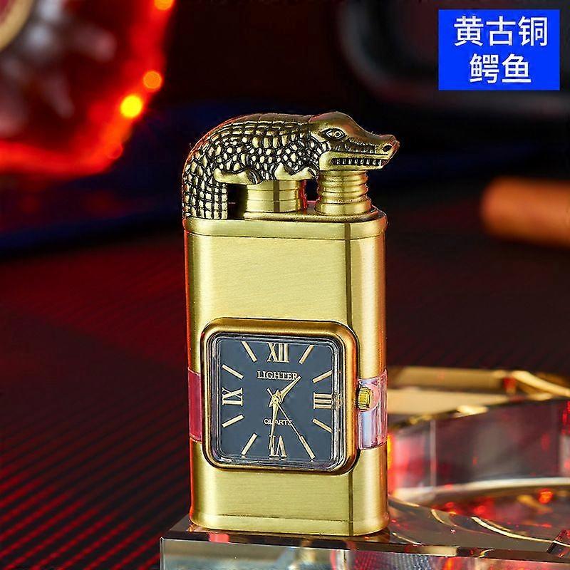 Hf618 Embossed Pattern Double Fire Gas Lighters Multi-Function Visual Gas Chamber With Watch Plate Torch Lighter Batch