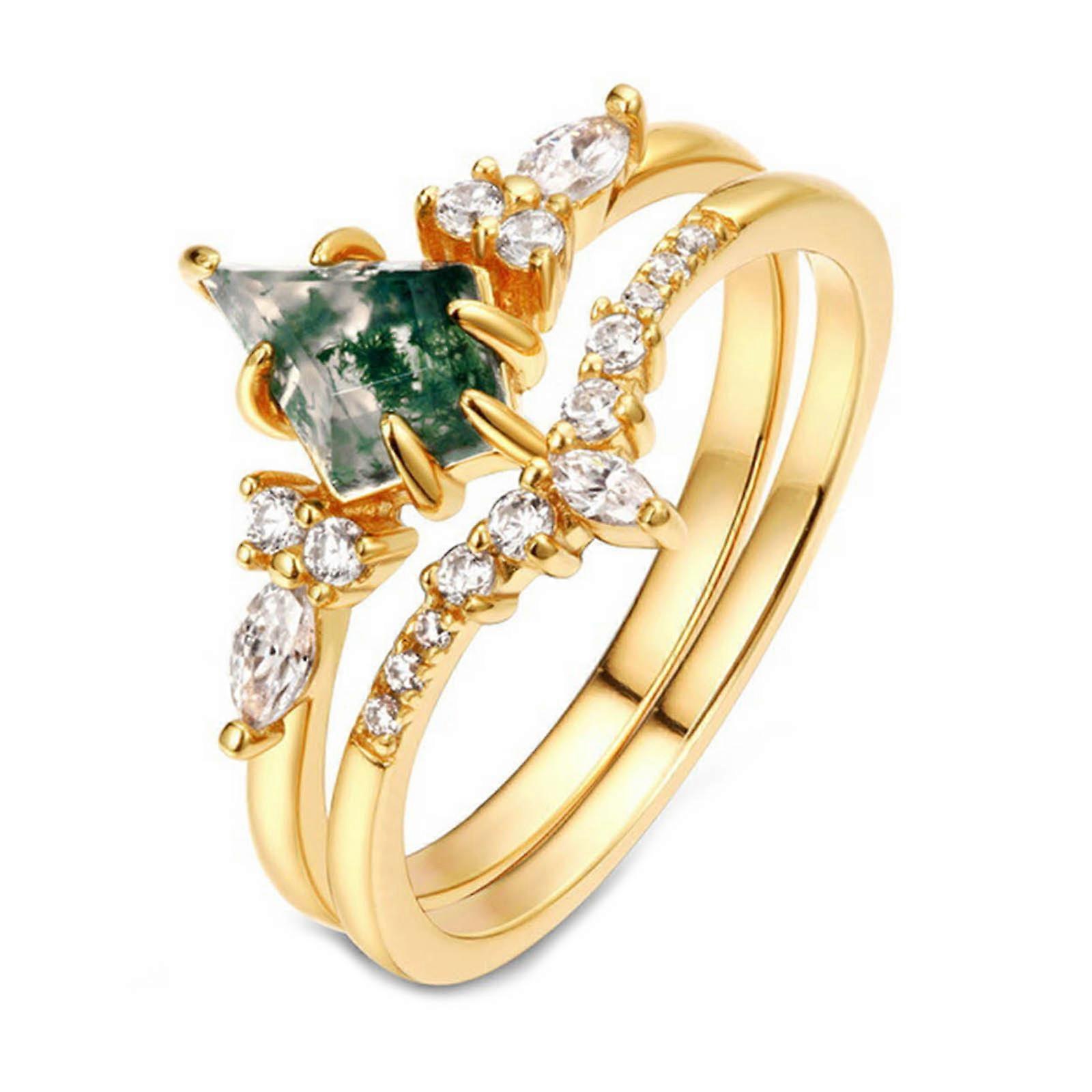 Exquis cuivre zircone bagues ensemble mousse et vert eau herbe embelli bagues délicates diamant incrustations bagues