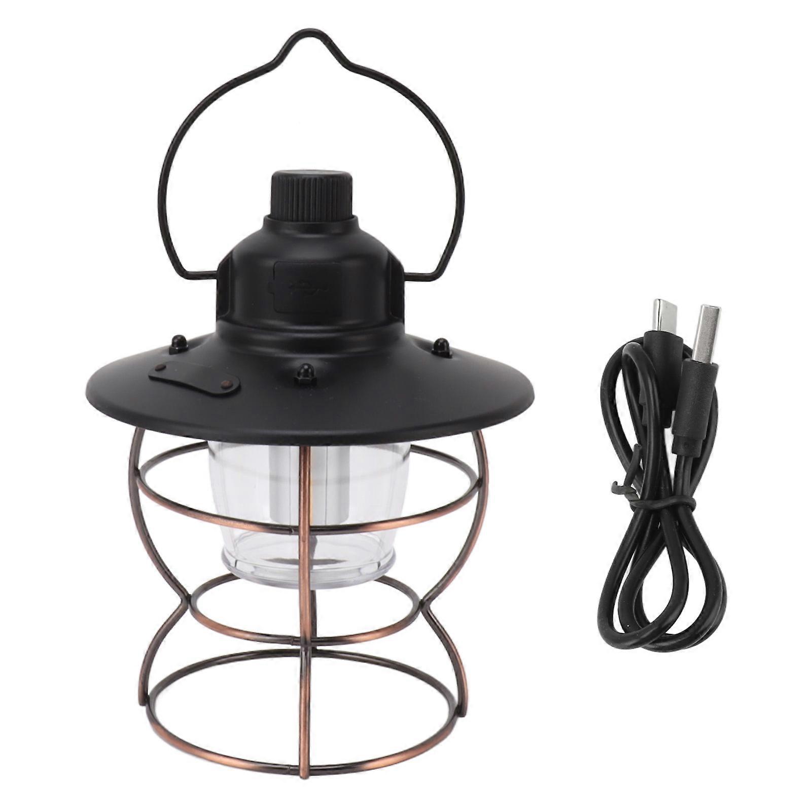 Portable 3 Light Modes USB Charge Stepless Dimming LED Vintage Lantern for Hiking Camping Emergency
