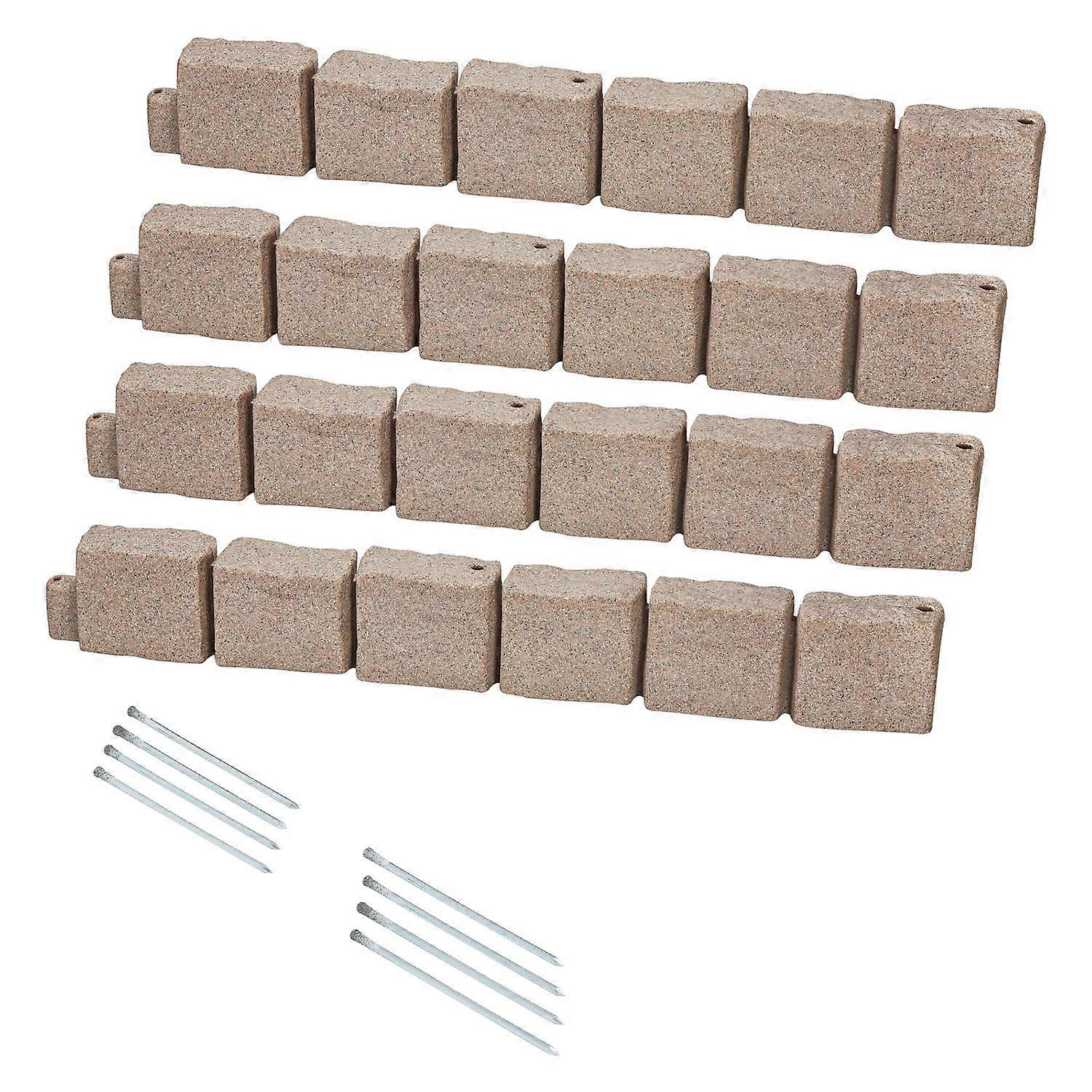 Faux Stone Landscape Edging 46.8 x 3.9 in Realistic Lawn Border, Flexible Brick-Sized Garden Edge with Anchoring Spikes, Beige