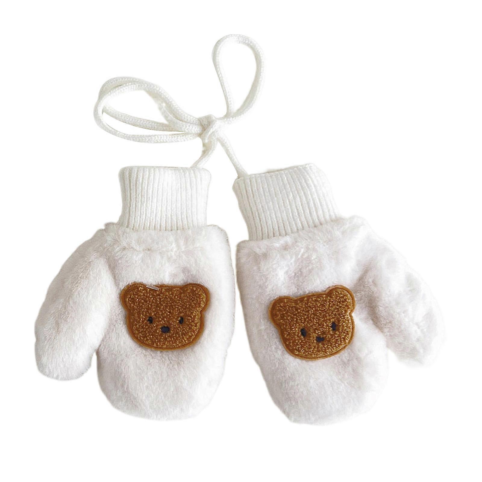 Luvas de Inverno Quentes Antiderrapantes Luvas de Urso dos Desenhos Animados com Corda para Criança Bebê Menino Menina Criança Luva Presente de Natal Presente de Natal Leitoso Branco