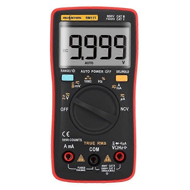 RM111 Digital Multimeter Auto Range with LCD Display 9999 Counts AD/AC Voltage Backlight Diode Test Temperature True RMS