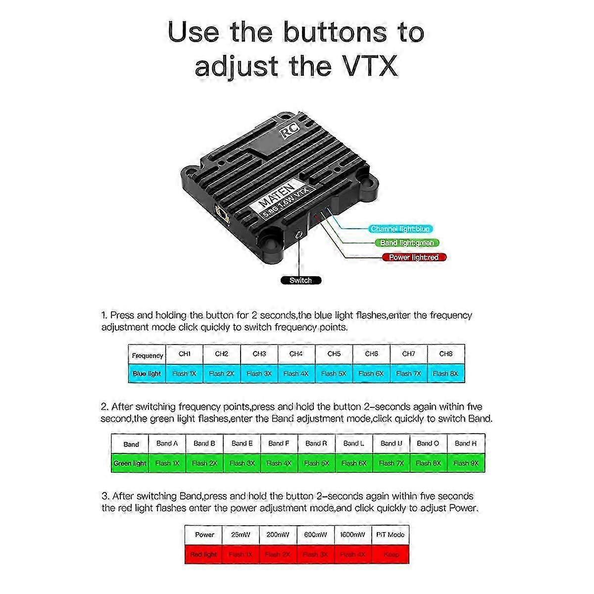 For MATEN 5.8G 1.6W VTX 72CH 1600mW FPV Video Transmitter Built-in Mic PAL/NTSC for FPV Long Range