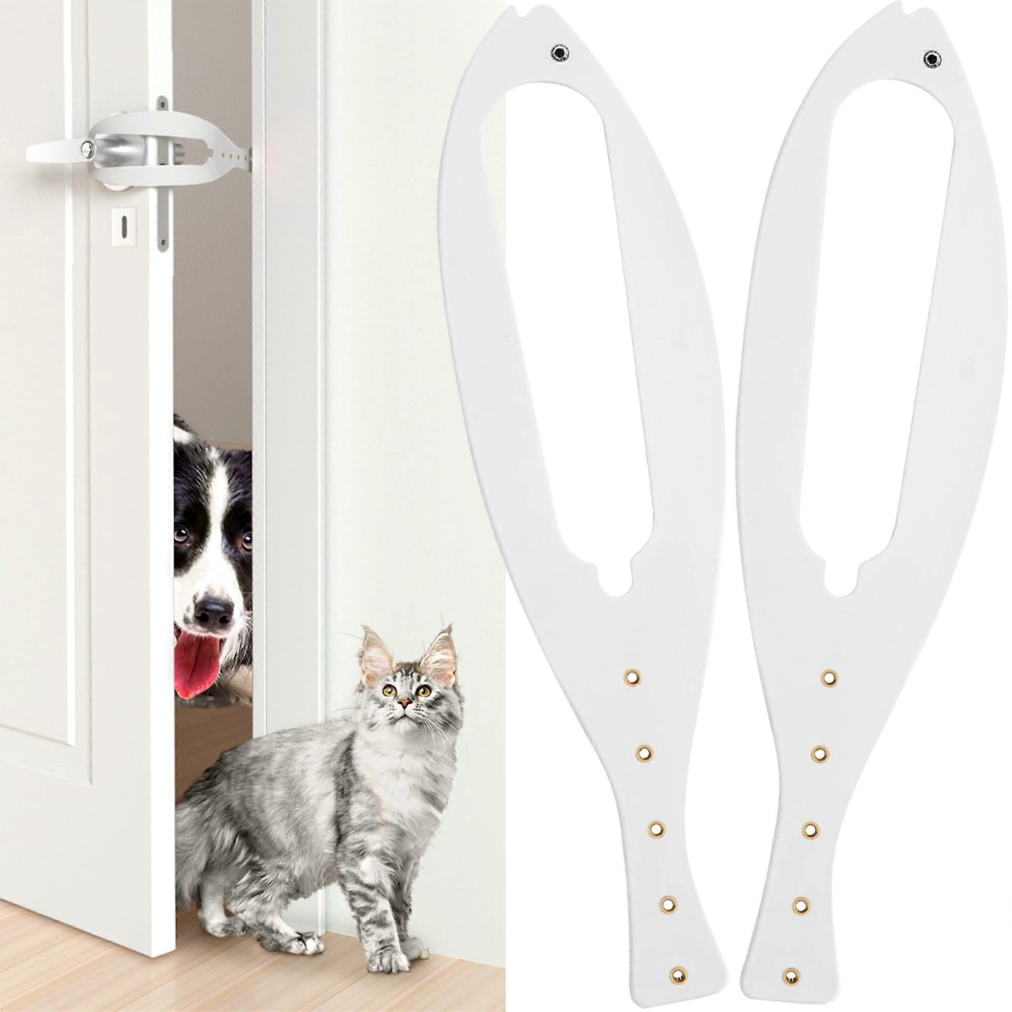 2Pcs Cat Door Holder Latch for Larger Cat Doors, Adjustable 5 Sizes Strap 2.5-6" Wide, Easy Install White, Keeps Dogs Out