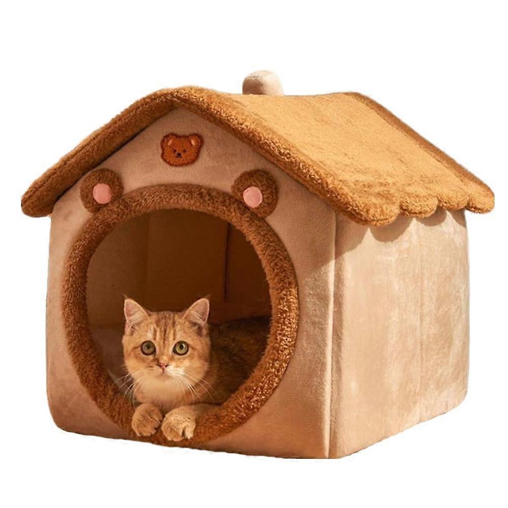 Cat Bed Cave - Cute Bear Shape Cat House for Indoor Cats with Removable Cushion, Soft Fabric, Comfortable and Cozy