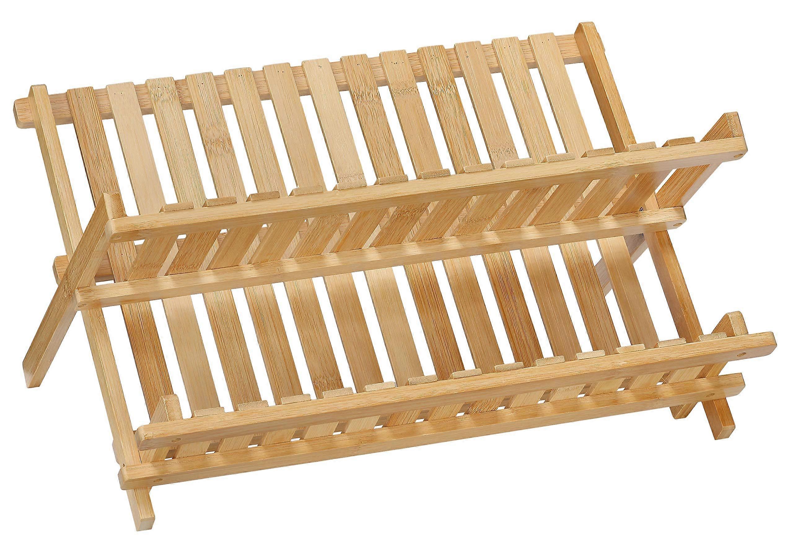 Natural Bamboo Folding Dish Rack 18 Inches for Kitchen Drying and Storage, Eco-Friendly Design, Space-Saving Solution