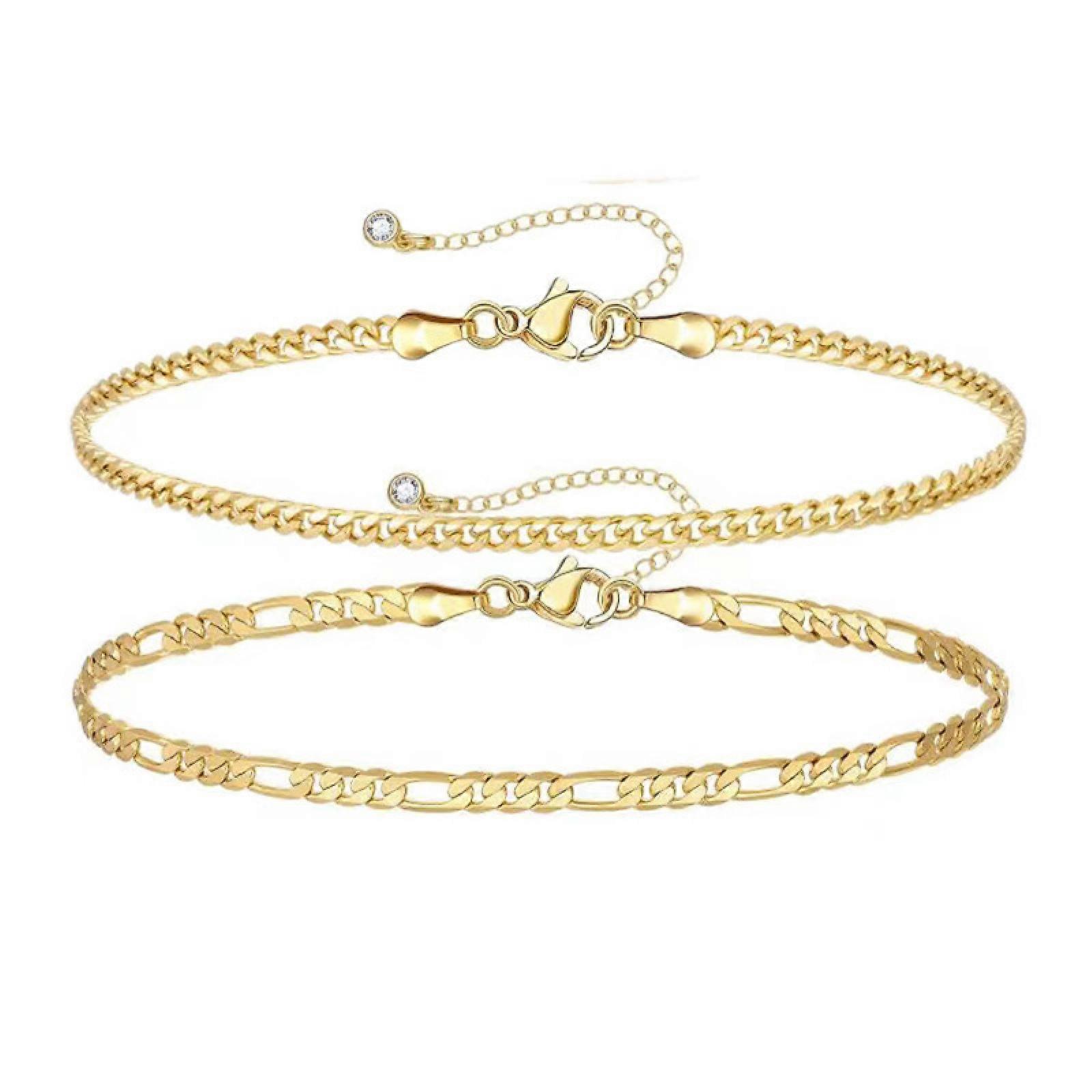 Anklets Set,Gold Plated,Trendy,Cuban Link Snake,Adjustable