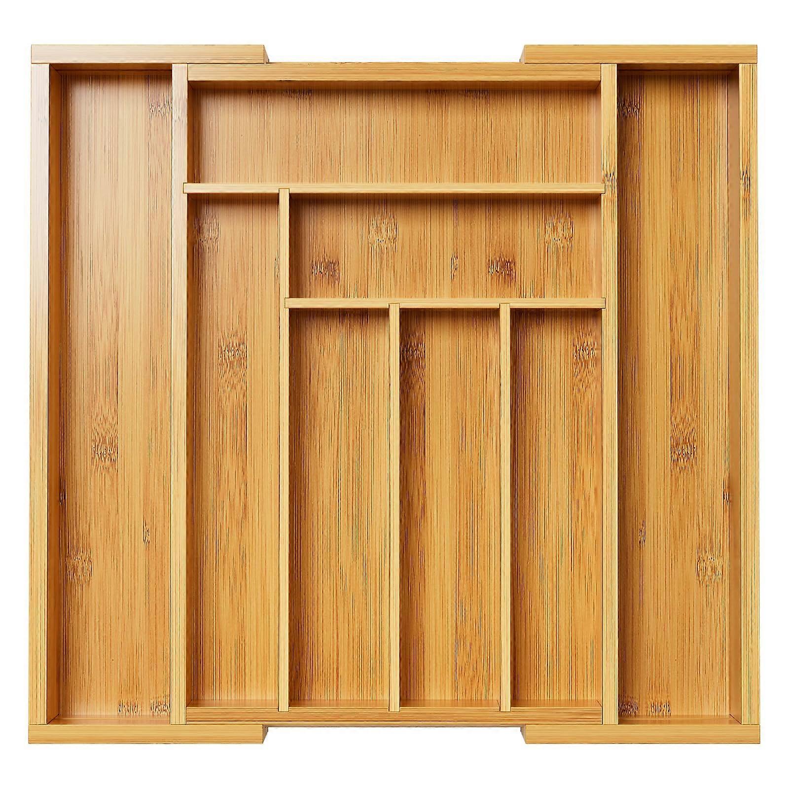 Bamboo Expandable Drawer Organizer For Utensils Holder, Adjustable Cutlery Tray, Wood Dividers For Silverware Model M-N