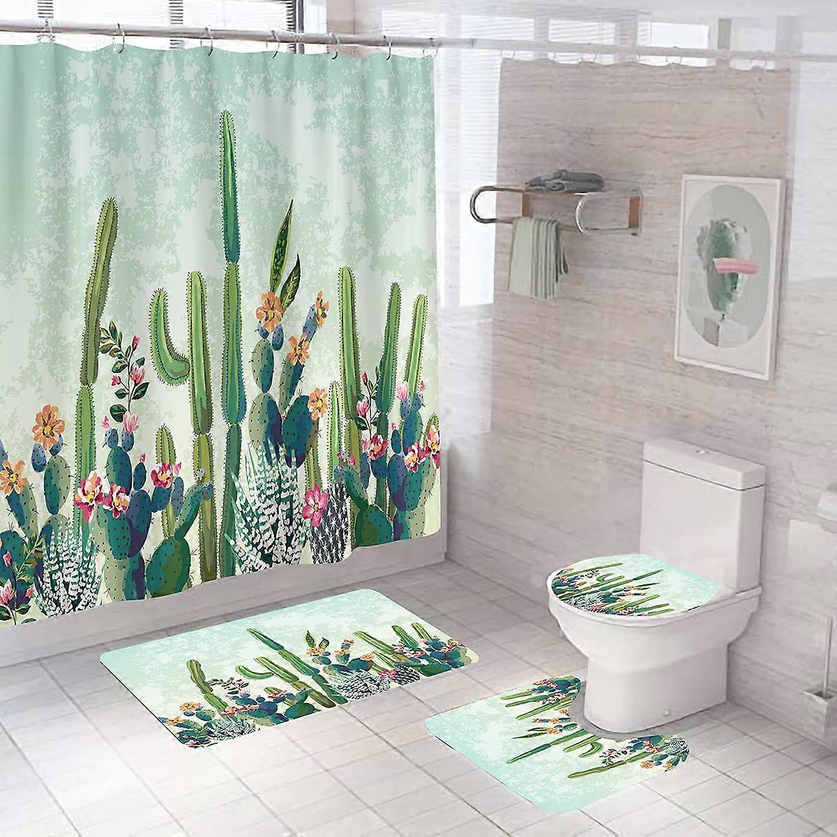 4 Sets Shower Curtain Set for Bathroom Toilet Cover
