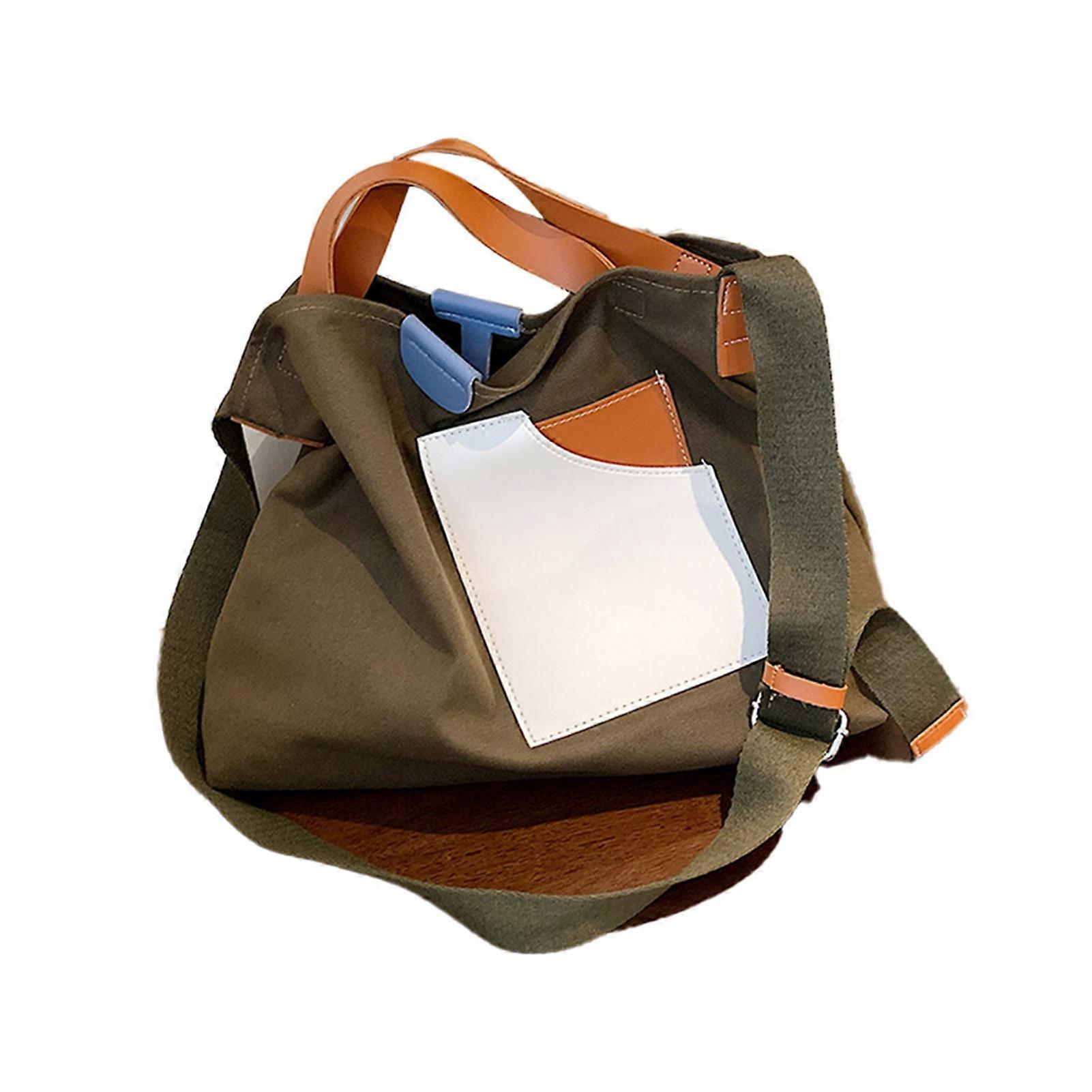 Women Shoulder Bag Canvas Patchwork Color Blocking Large Capacity Strap Adjustable Hand Bag