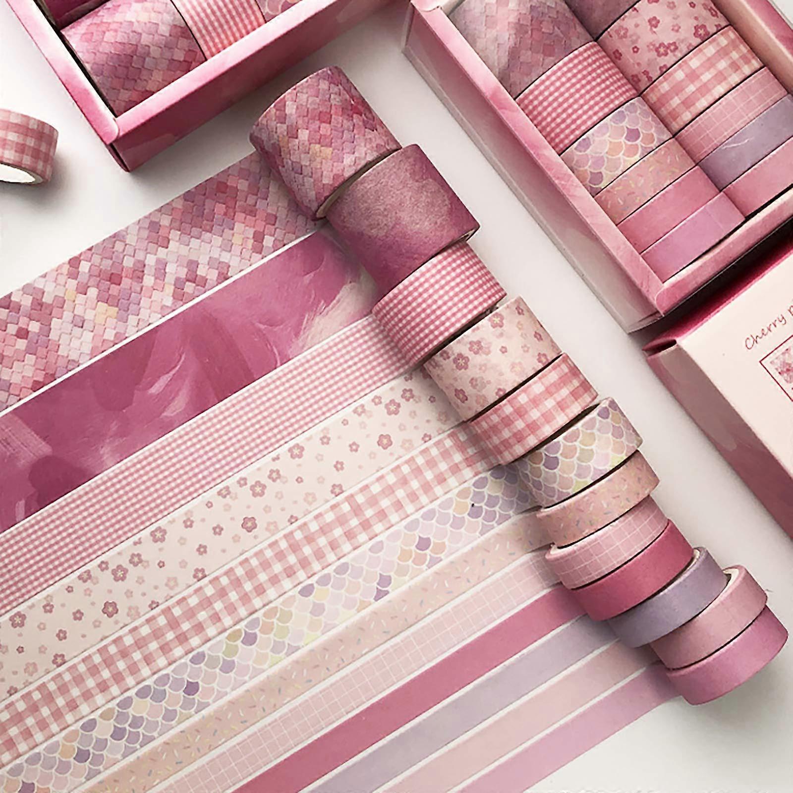12 Roll Pink Washi Masking Tape Set for Scrapbooking and Gift Wrapping Decorative Tapes
