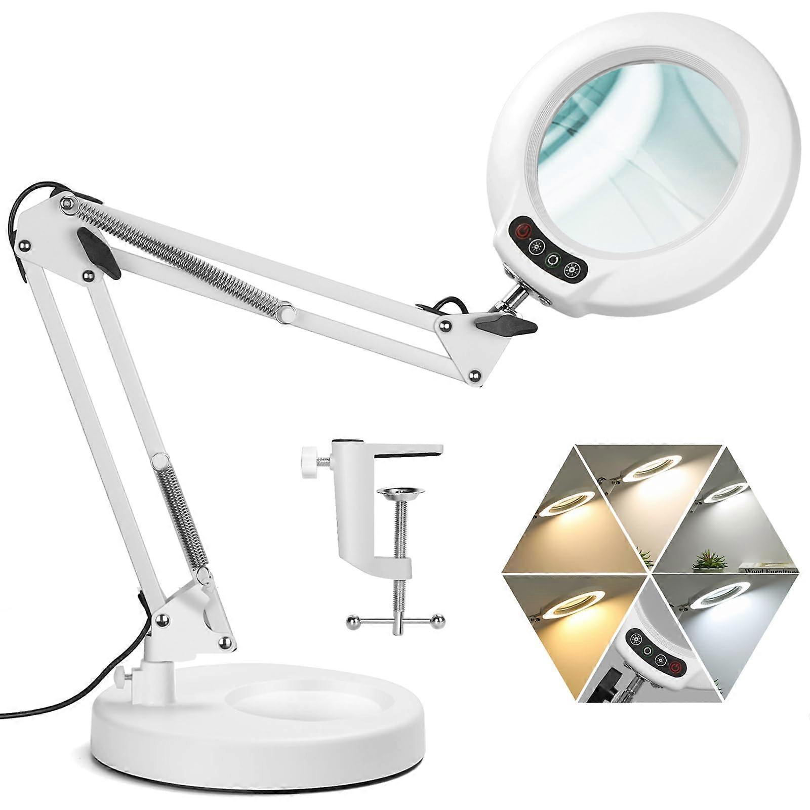 10X Magnifying Glass with Light, Adjustable Brightness, 5 Color Modes, 2-in-1 Desk Lamp and Clamp, Ideal for Reading and Crafts